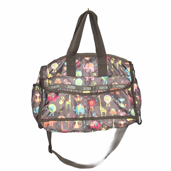 LESPORTAC Classic Diaper Bag Brown Happy Elephants Print - Picture 3 of 12